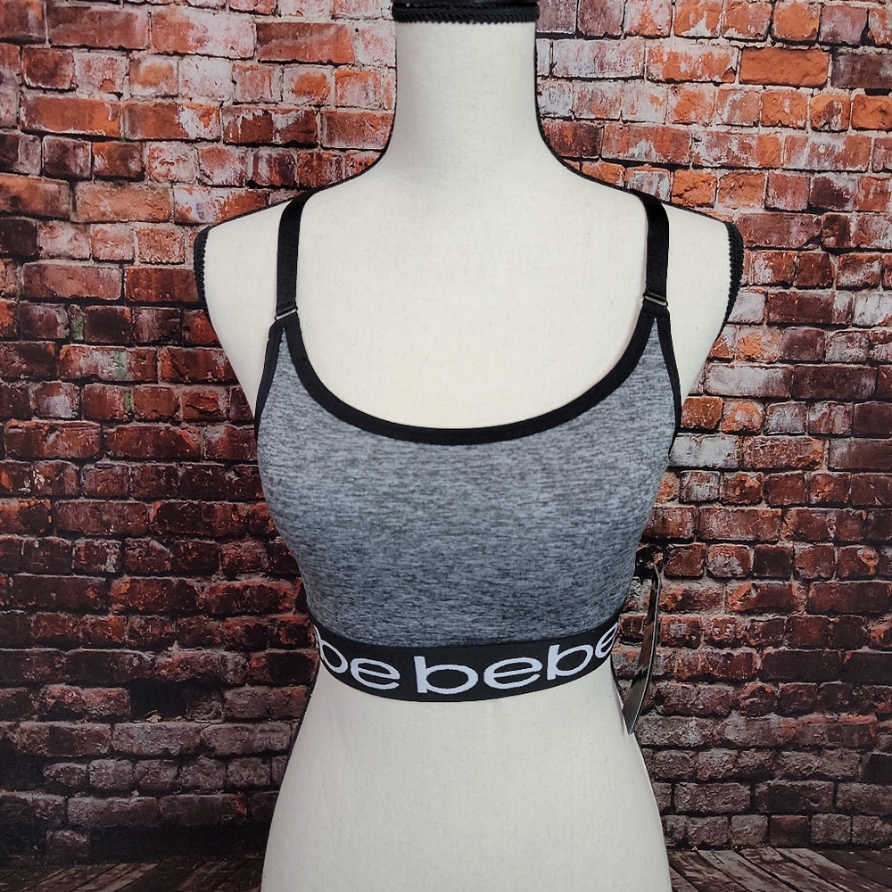 Bebe Sport Gray/Black Racerback Seamless Bra.  mb